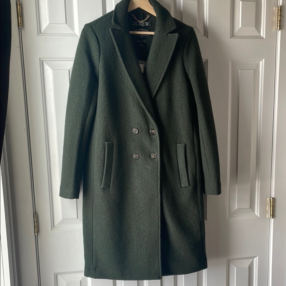 NWT J Crew Italian Boiled Wool Coat -Dark Pine